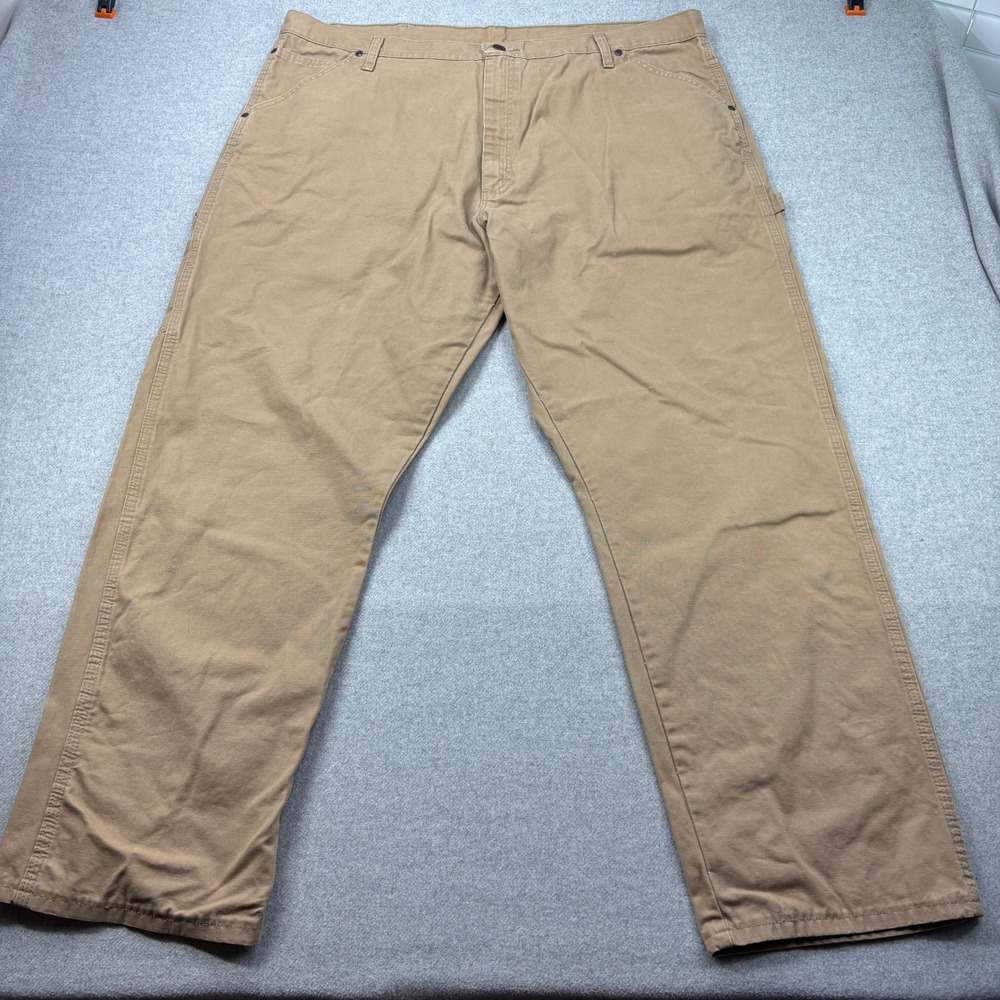 Wrangler Carpenter Pants Mens‎ 42x32 Khaki Tan Duck Canvas Work Utility Cotton
